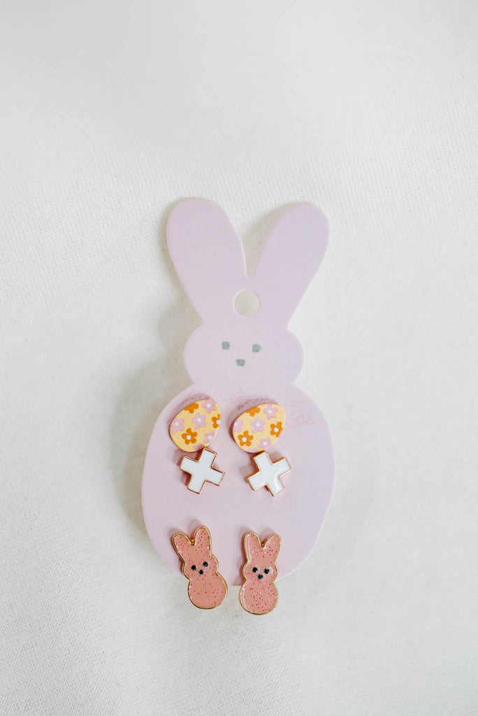 Kids Glitter Easter Stud Earring Set | 3 Pc
