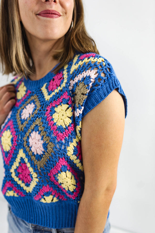 Classically Sweet Flower Crochet Sweater Vest