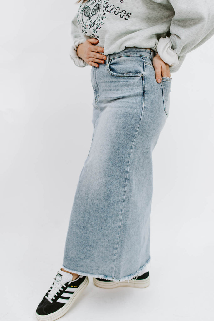 Celine Denim Front Slit Long Skirt | Risen