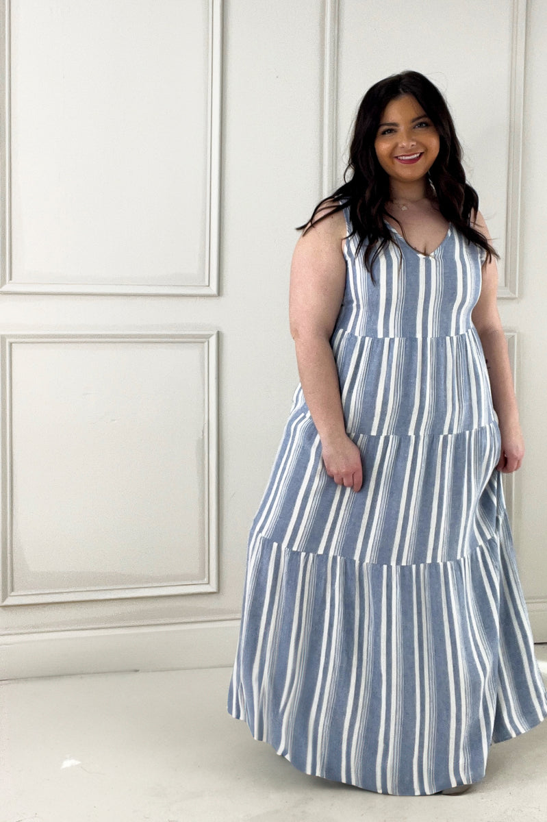 NORA DRESS GREY STRIPES