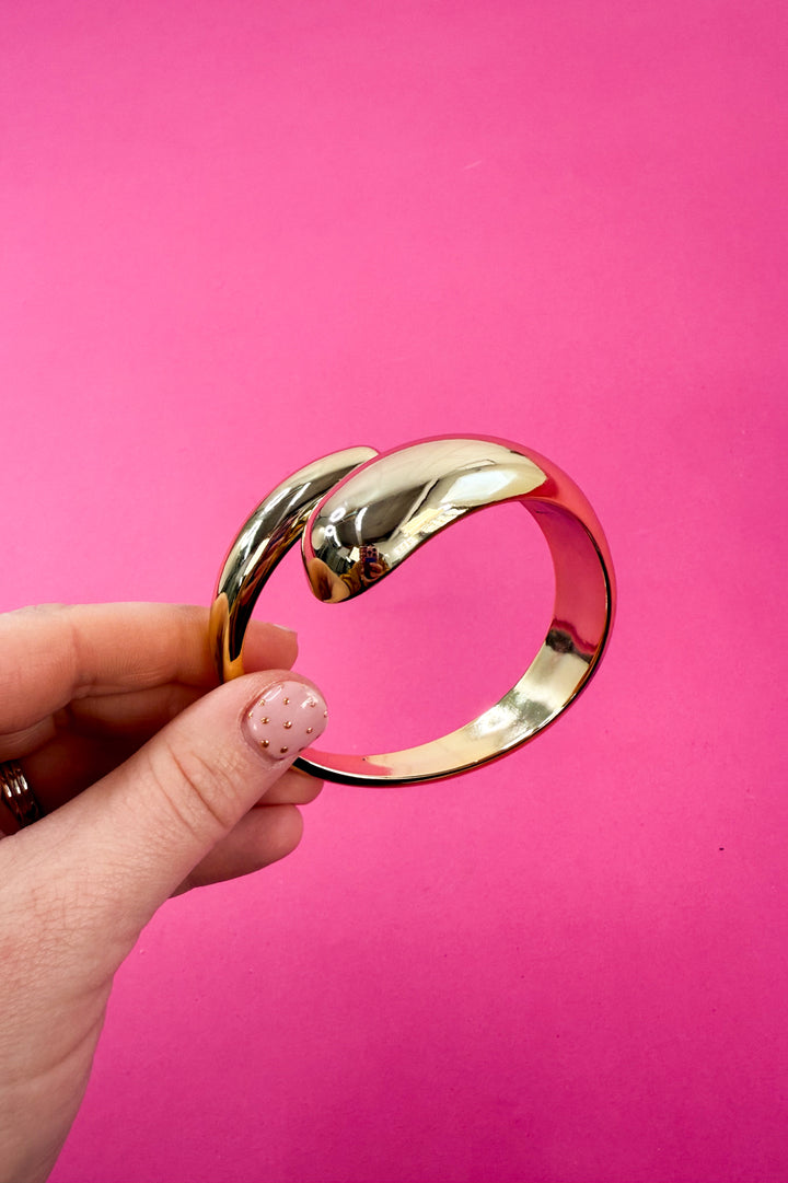 Wide Teardrop Shape Gold Statement Bangle Bracelet