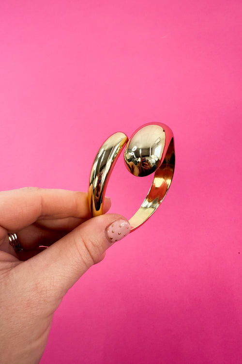 Wide Teardrop Shape Gold Statement Bangle Bracelet