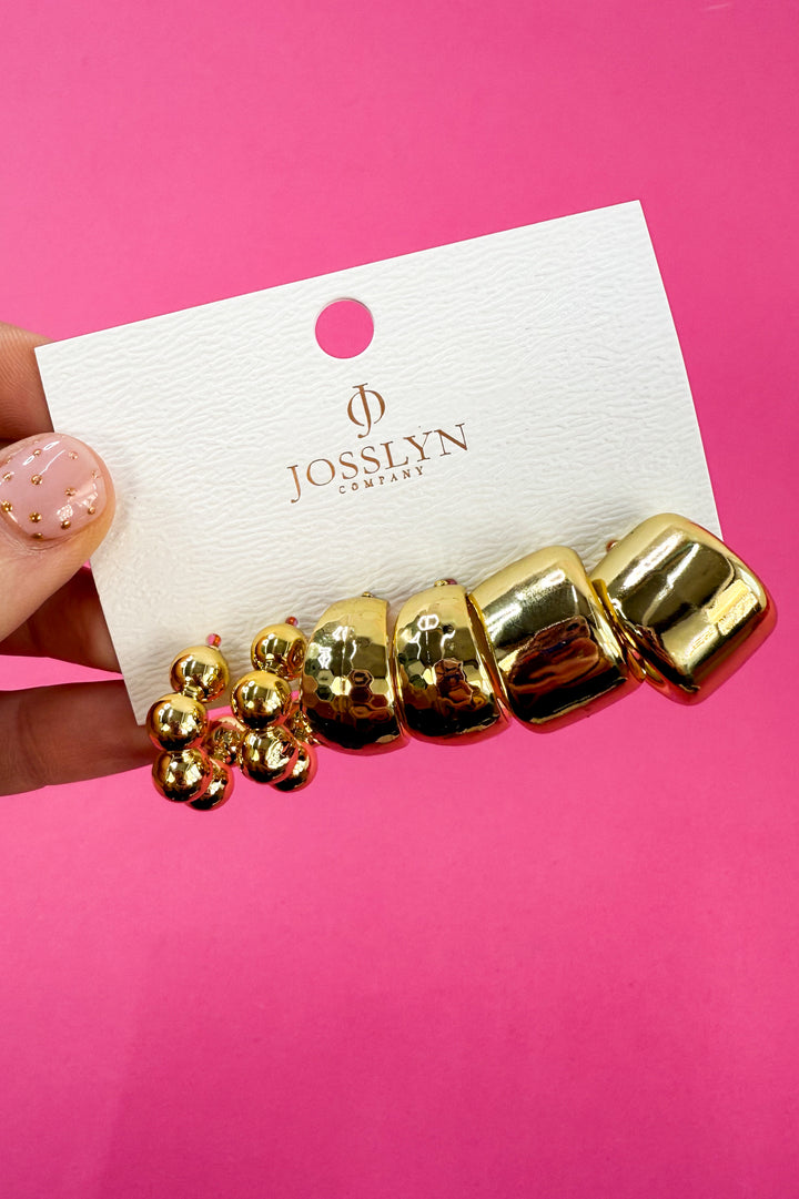 Gold Chunky Huggie Hoop Earrings Set of 3