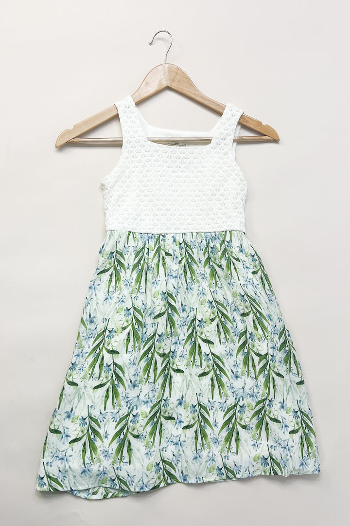 Girls Mix Media Textured Floral Dress