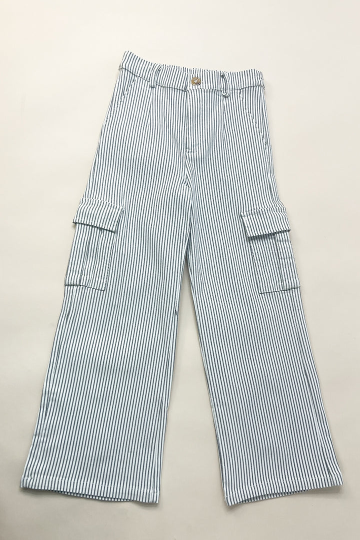 Girls Stretchy Pinstripe Cargo Carpenter Pants