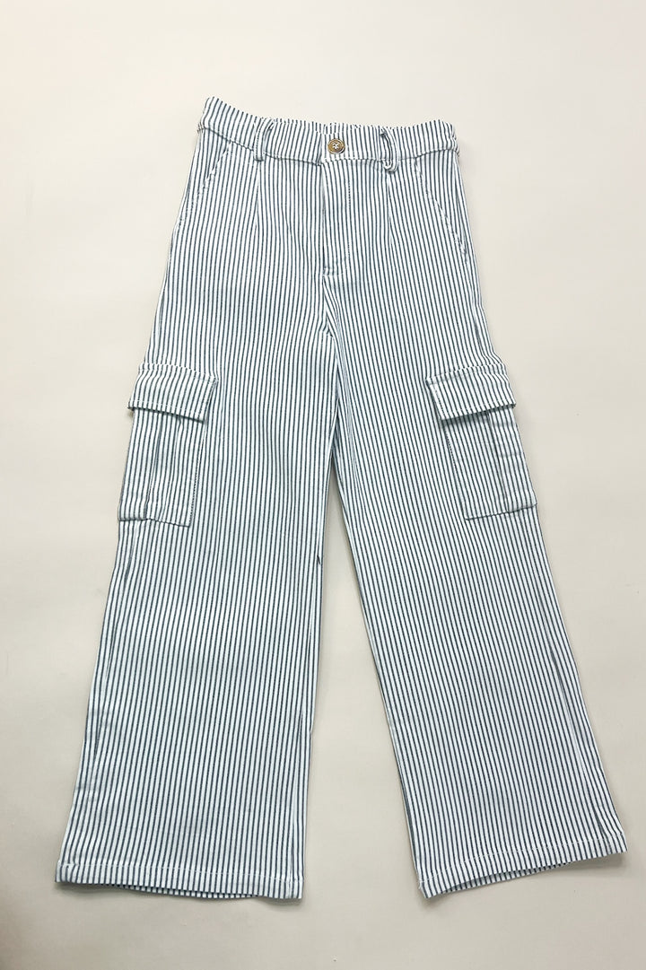 Girls Stretchy Pinstripe Cargo Carpenter Pants