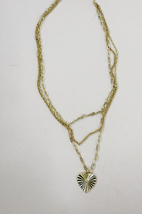 CZ Embellished Heart Pendant 18K Dip Layer Necklace