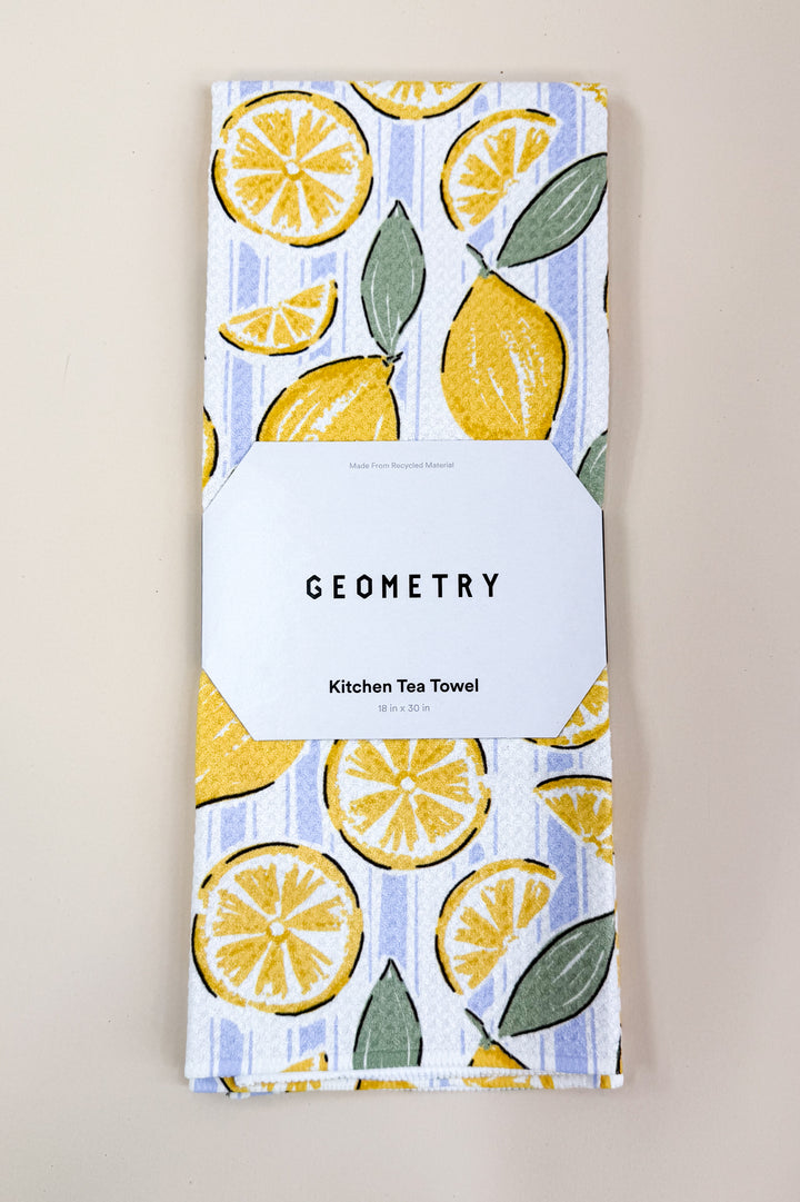 Sour Lemon Stripes Kitchen Tea Towel by Geometry