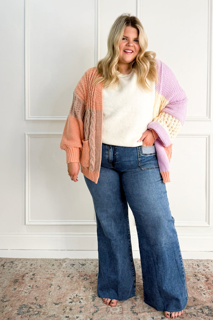 Colorblock Sweater Curvy Cardigan