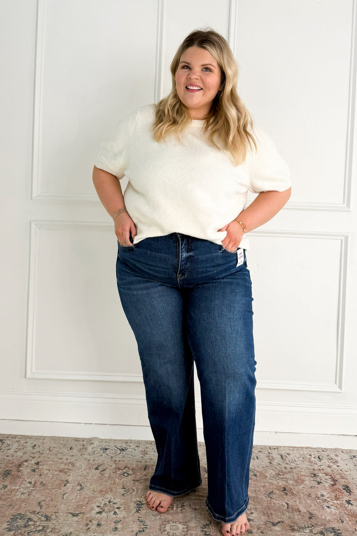 Risen High Rise Ankle Straight Curvy Jeans w/ Crease Line Detail