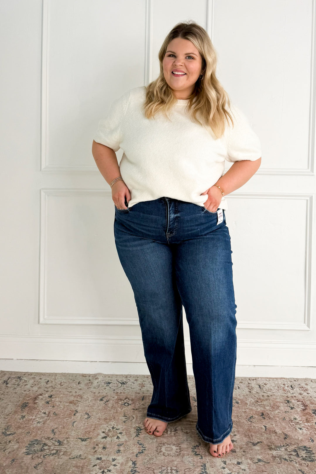 Risen High Rise Ankle Straight Curvy Jeans w/ Crease Line Detail