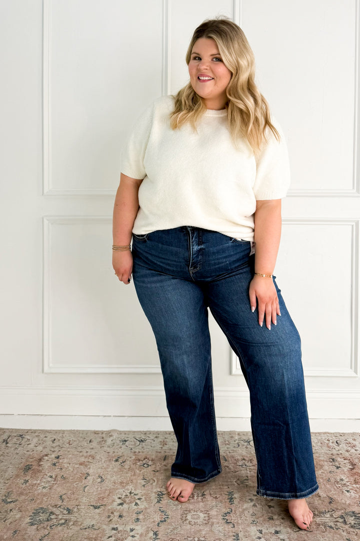 Risen High Rise Ankle Straight Curvy Jeans w/ Crease Line Detail