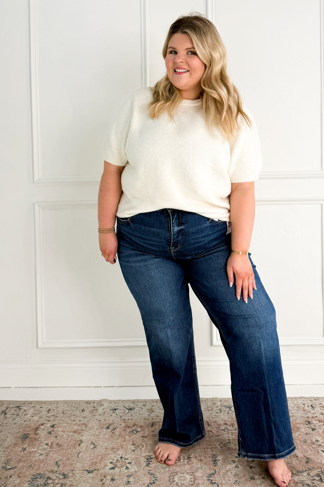 Risen High Rise Ankle Straight Curvy Jeans w/ Crease Line Detail