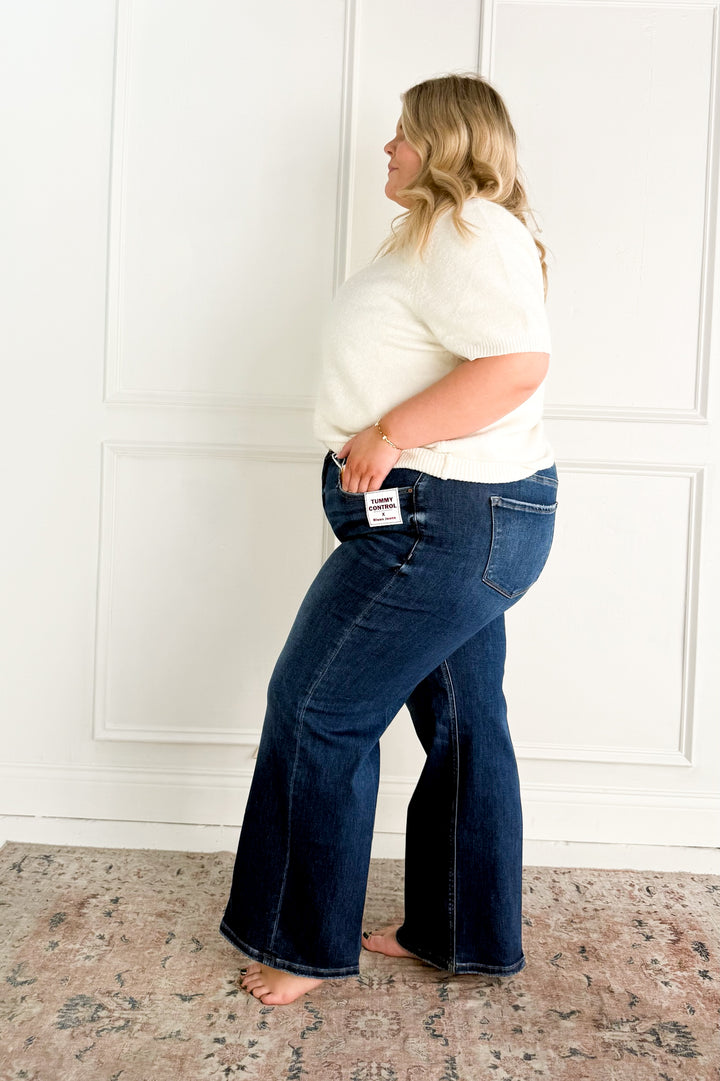 Risen High Rise Ankle Straight Curvy Jeans w/ Crease Line Detail