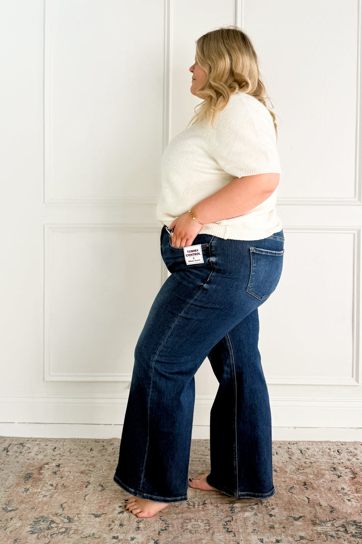 Risen High Rise Ankle Straight Curvy Jeans w/ Crease Line Detail