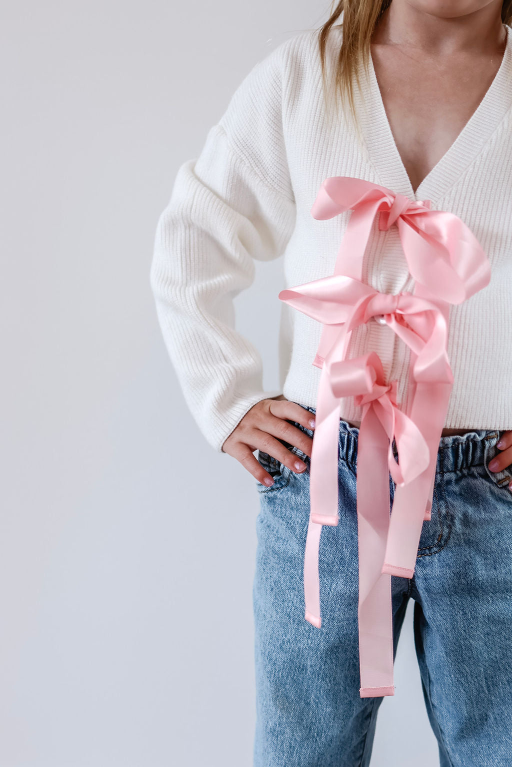 Girls Pink Bow Detail Cardigan