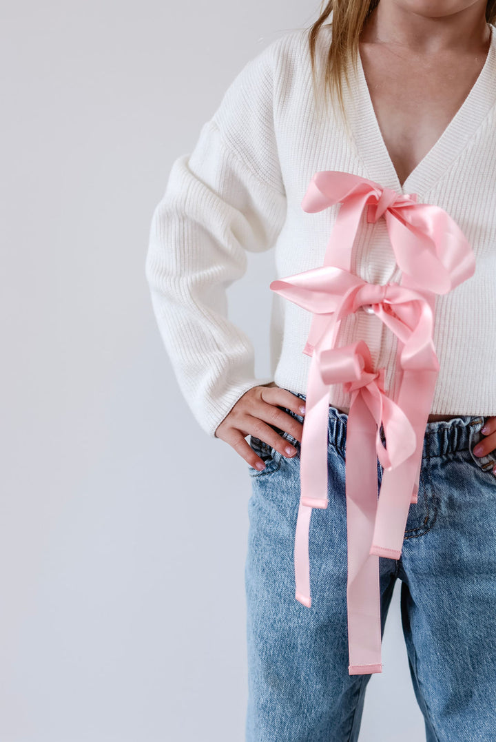 Girls Pink Bow Detail Cardigan