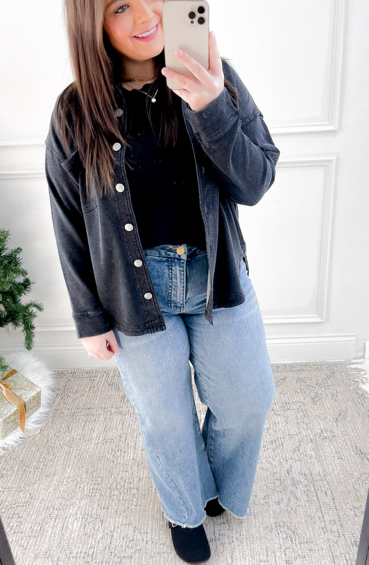 Charcoal Denim Wash Oversize Shacket