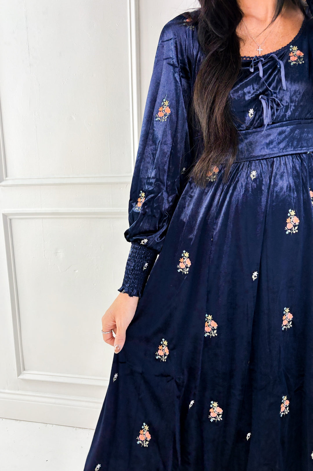 Woman’s Embroidered Elegance Velvet Dress