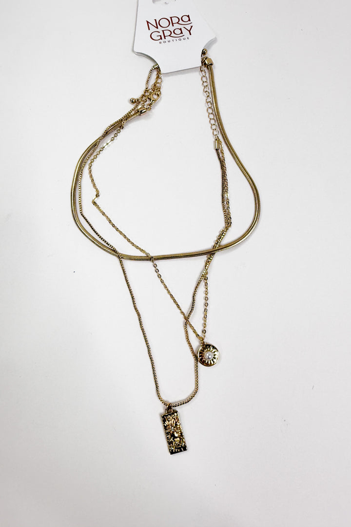 Snake Chain Charm 3 Row Necklace