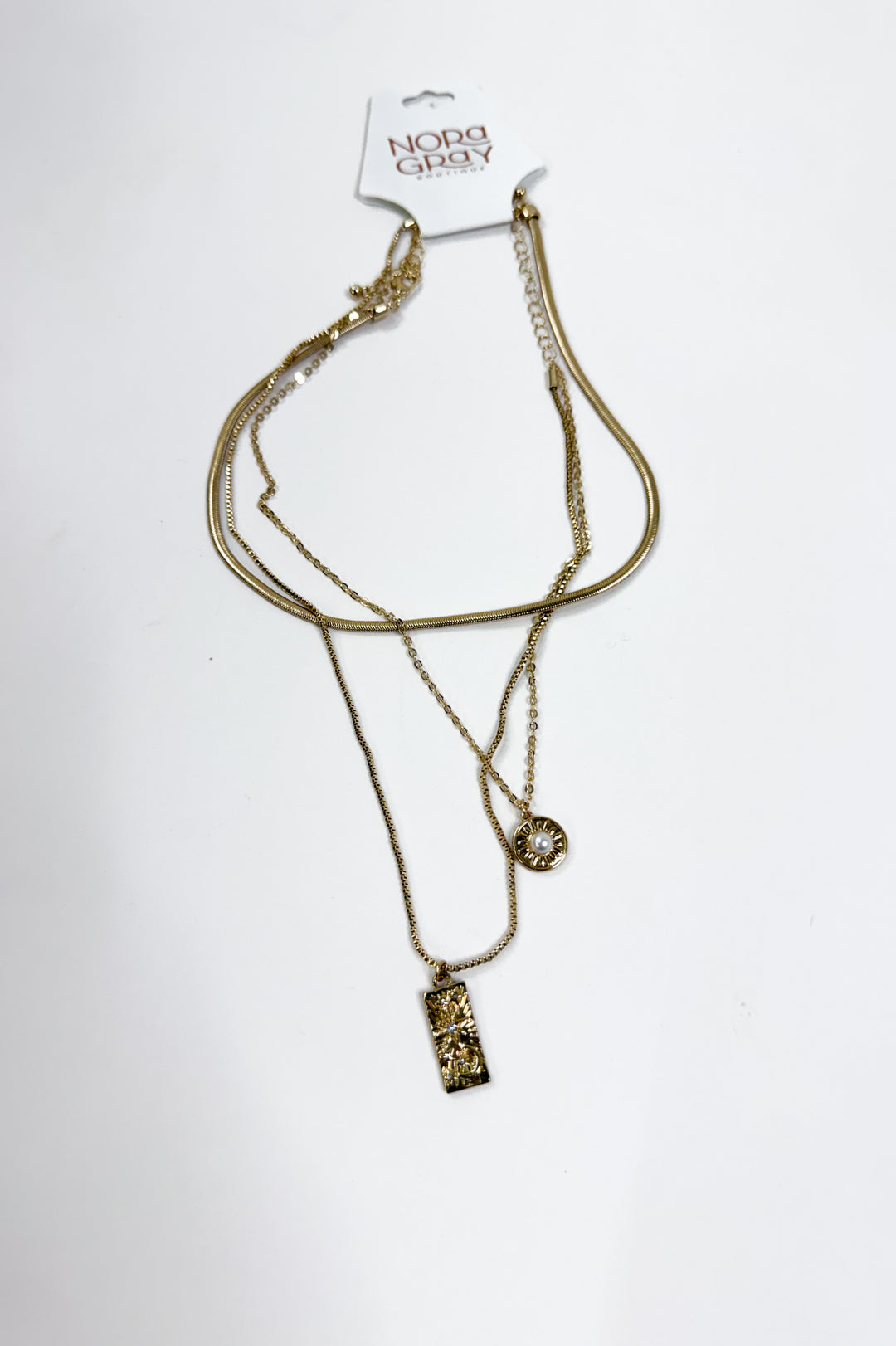 Snake Chain Charm 3 Row Necklace
