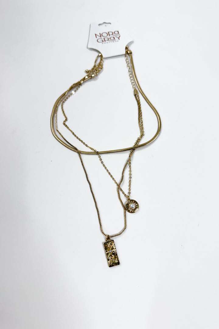 Snake Chain Charm 3 Row Necklace