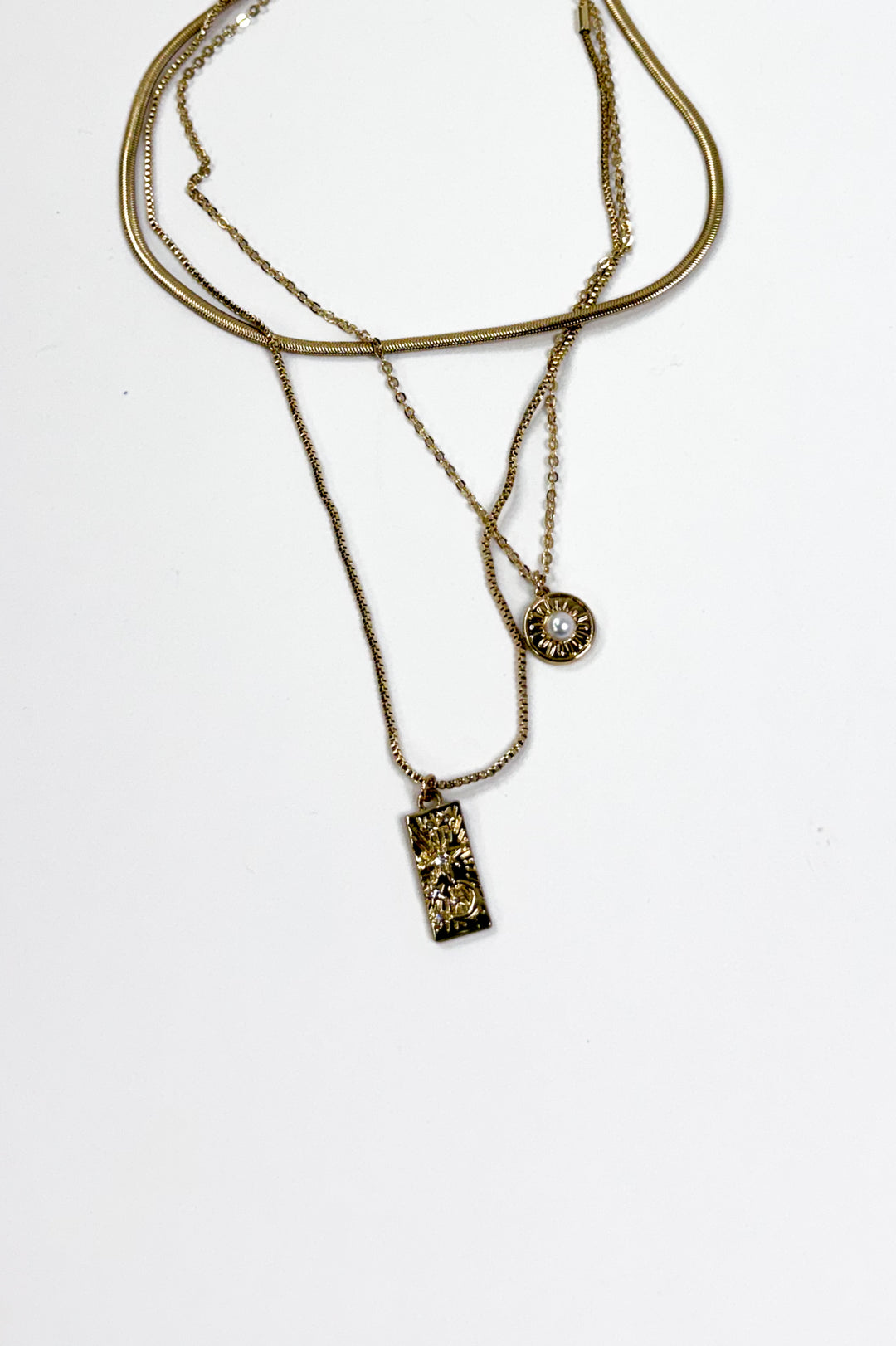 Snake Chain Charm 3 Row Necklace
