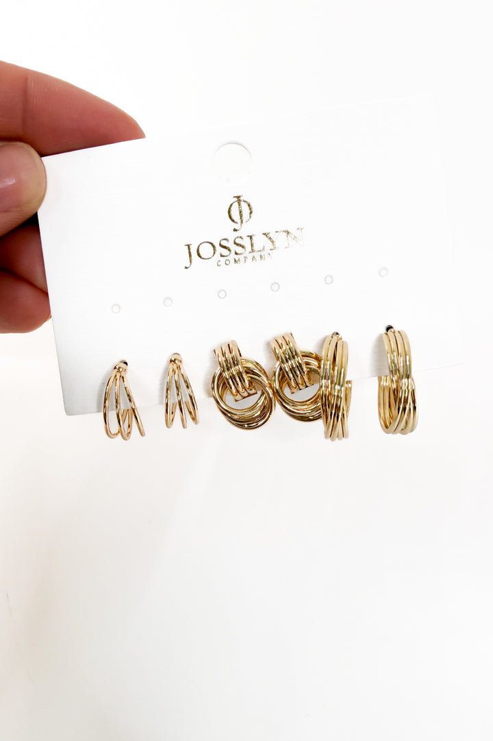 Golden Knot Hoop Earrings Set