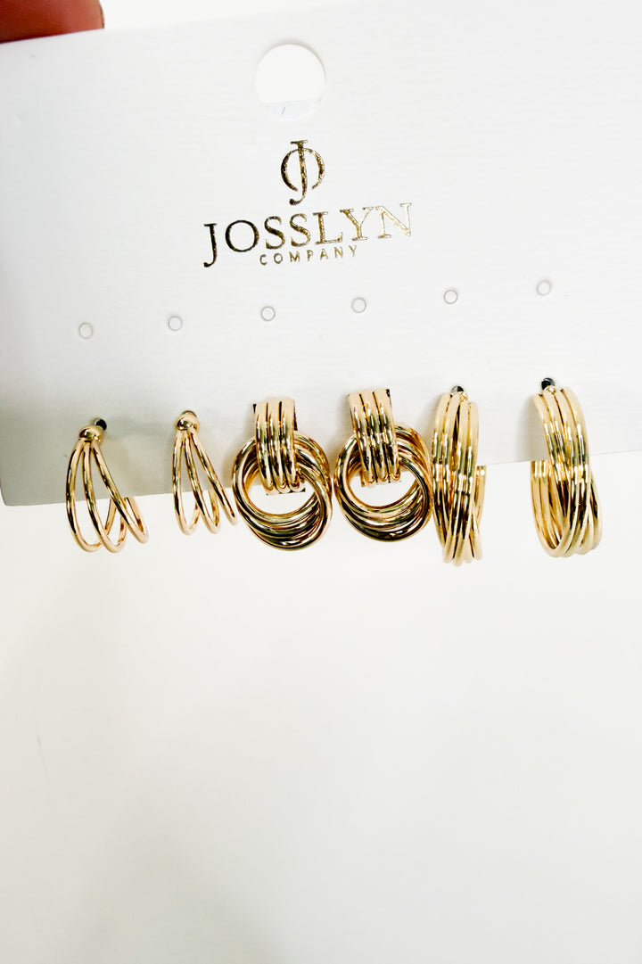 Golden Knot Hoop Earrings Set