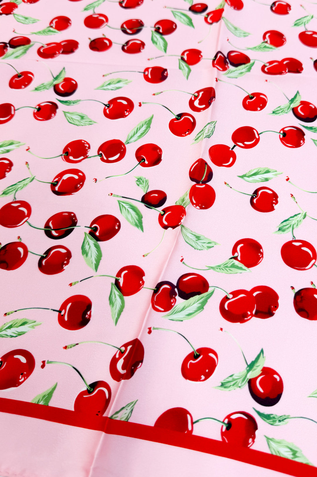 Cherry Print Silky Feel Bandana Scarf