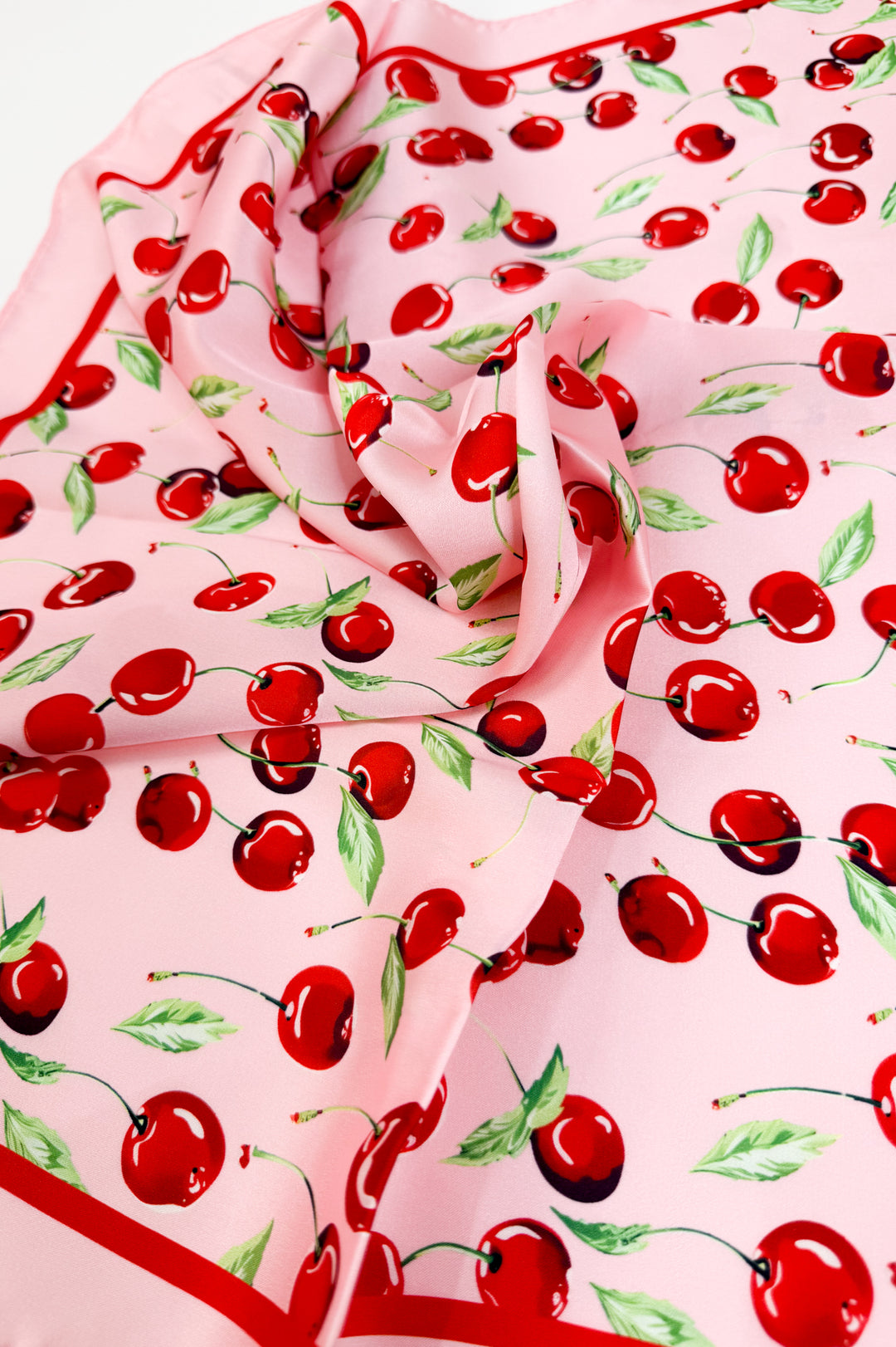 Cherry Print Silky Feel Bandana Scarf