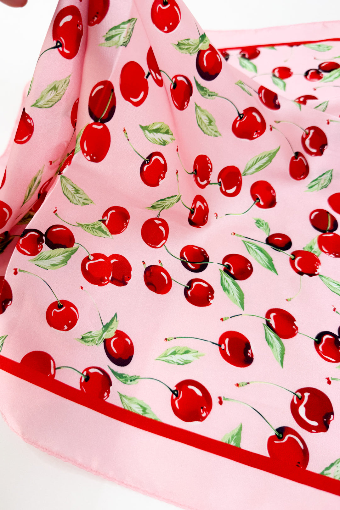 Cherry Print Silky Feel Bandana Scarf