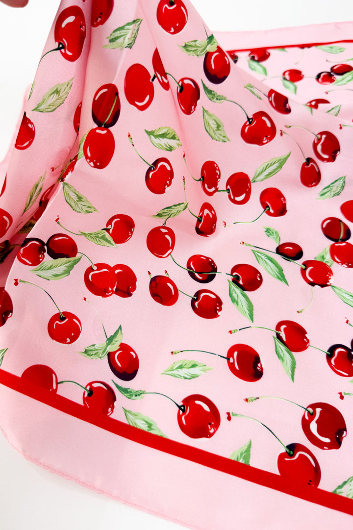 Cherry Print Silky Feel Bandana Scarf