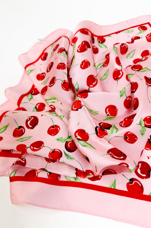 Cherry Print Silky Feel Bandana Scarf