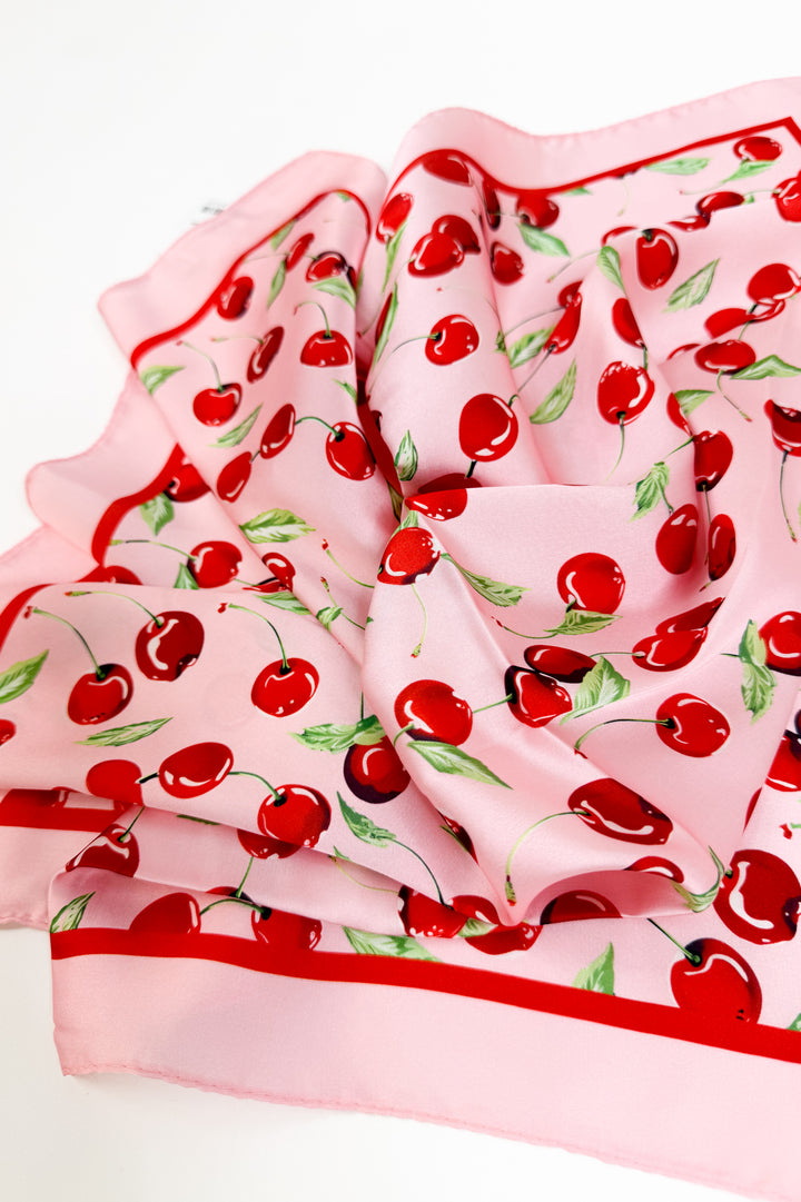 Cherry Print Silky Feel Bandana Scarf