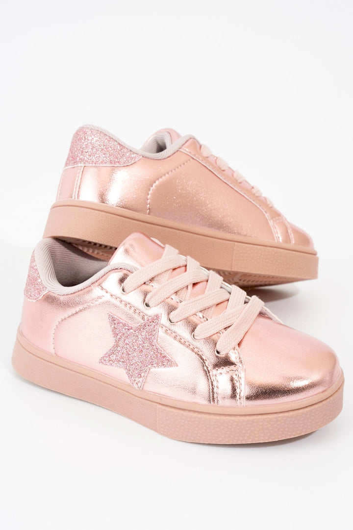 Girls Pink Gold Star Sneakers