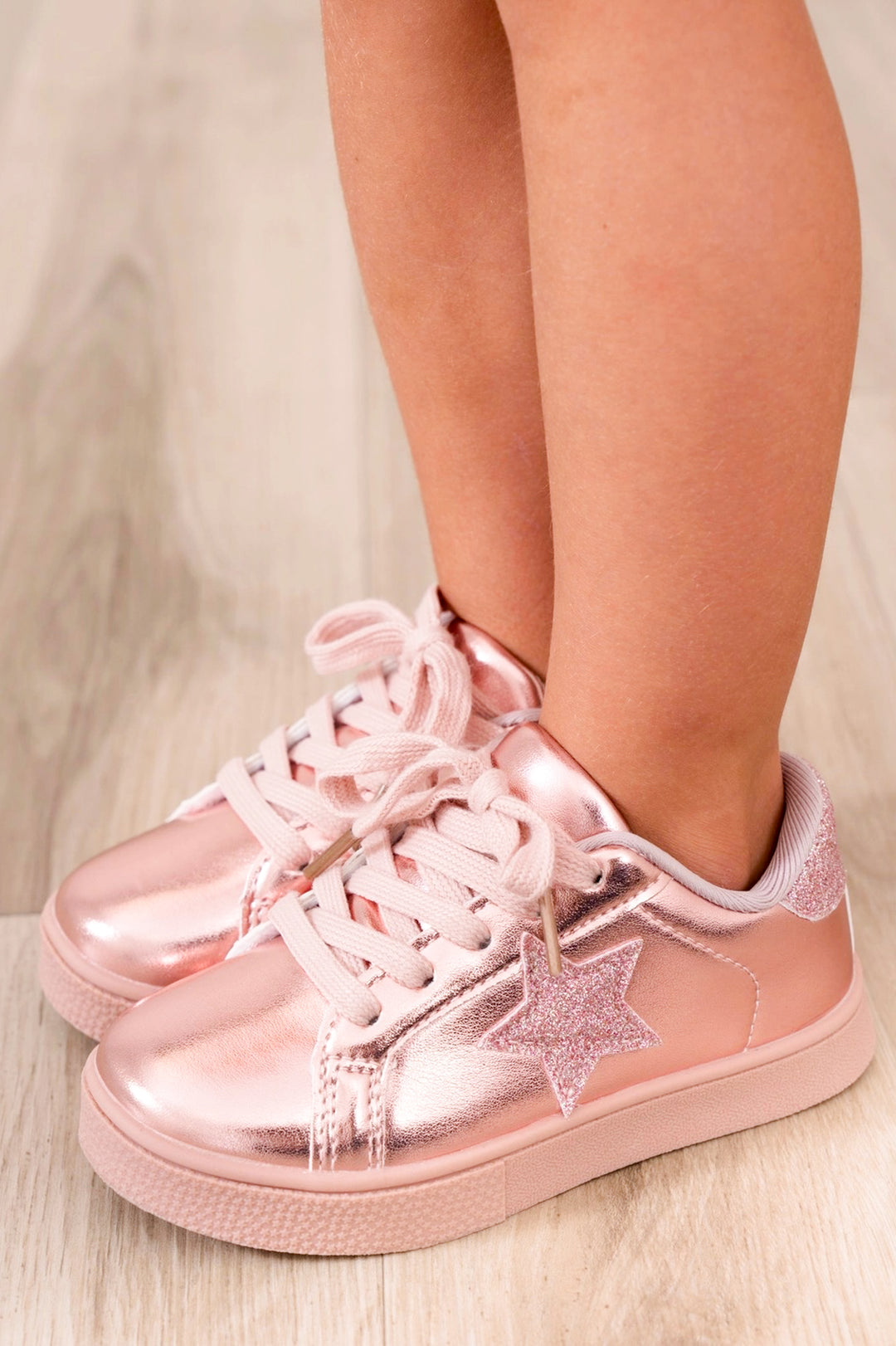 Girls Pink Gold Star Sneakers