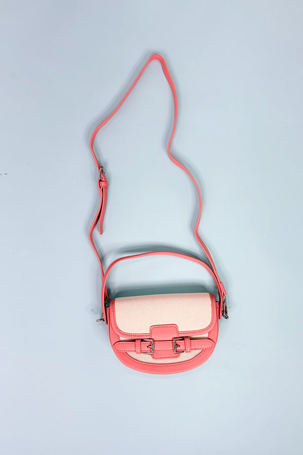 Buckle Décor Top Handle Canvas Crossbody Bag