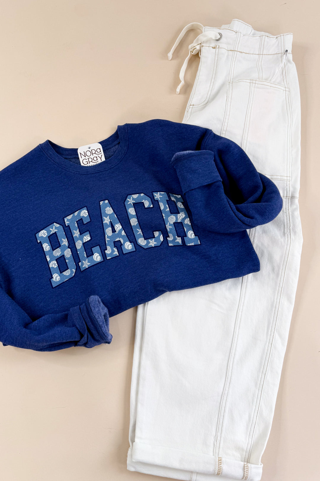 Patterned Beach Text Graphic Sweatshirt