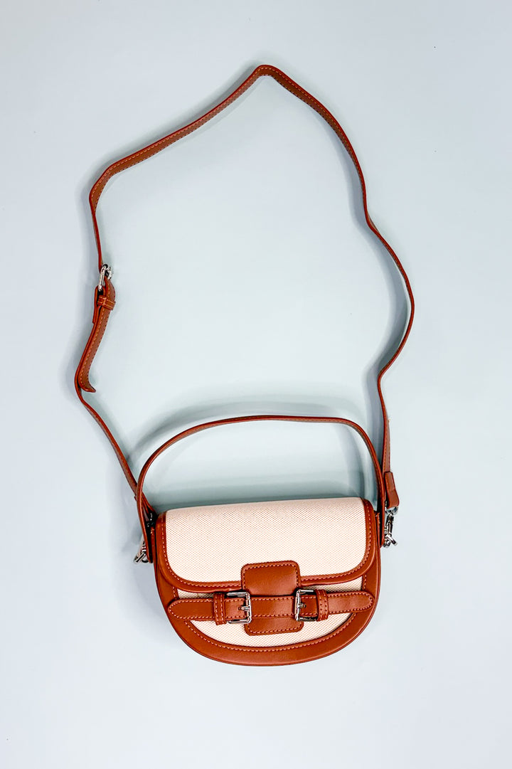 Buckle Décor Top Handle Canvas Crossbody Bag