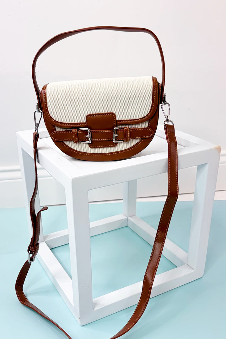 Buckle Décor Top Handle Canvas Crossbody Bag