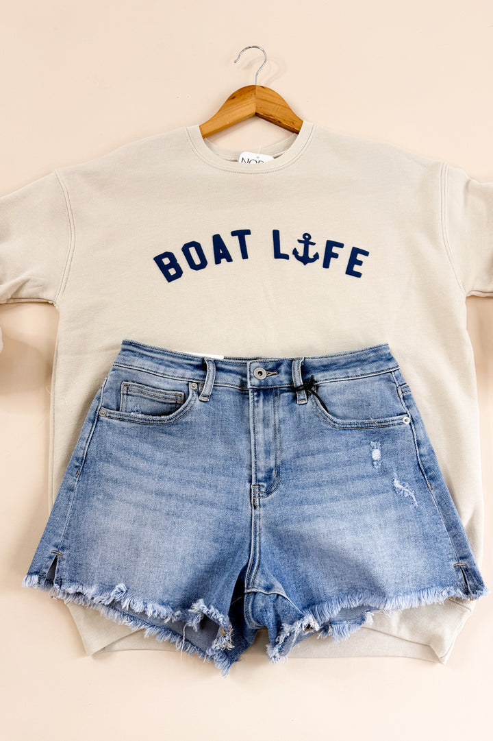 Boat Life Puff Print Graphic Sweatshirt