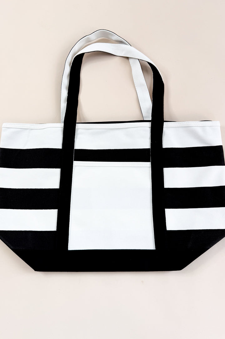 Premium Striped Cotton Canvas Shopping Tote Bag