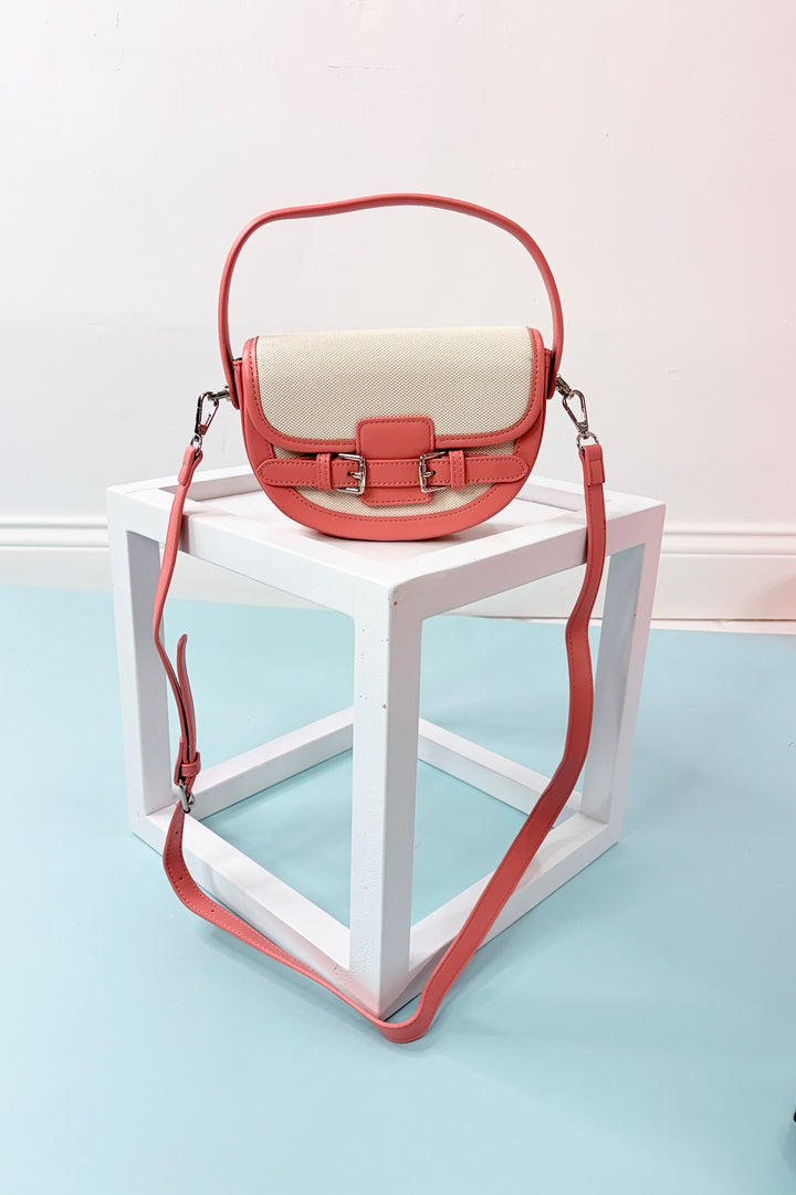 Buckle Décor Top Handle Canvas Crossbody Bag