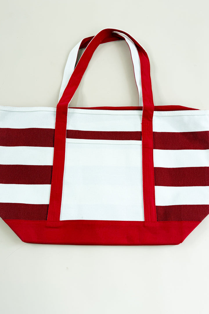 Premium Striped Cotton Canvas Shopping Tote Bag