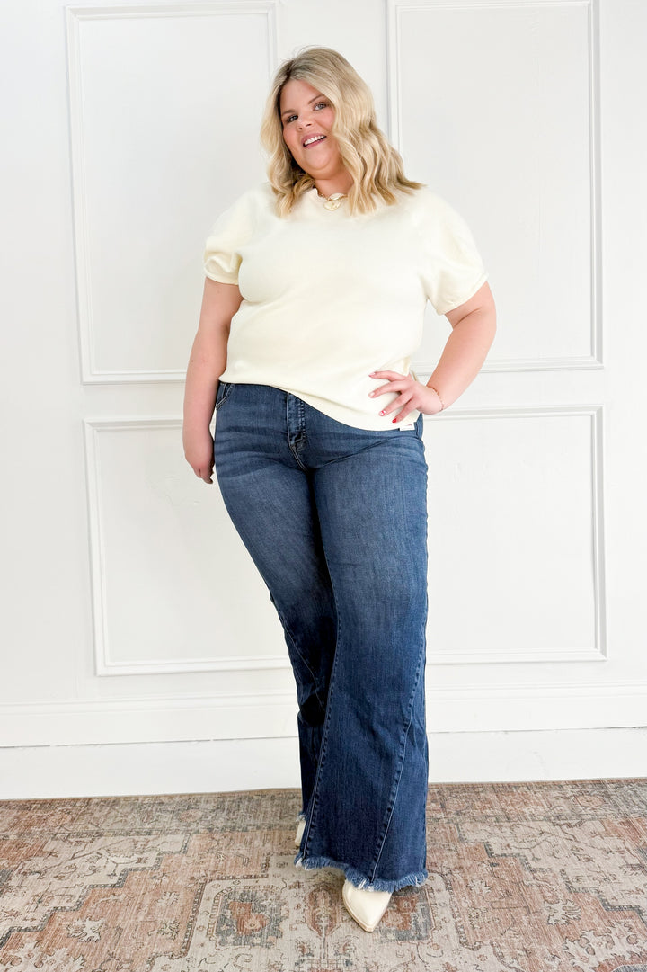 Risen Mid Rise Flare Side Seam Detailing Curvy Jeans