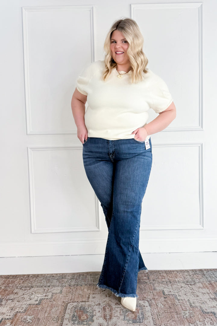 Risen Mid Rise Flare Side Seam Detailing Curvy Jeans