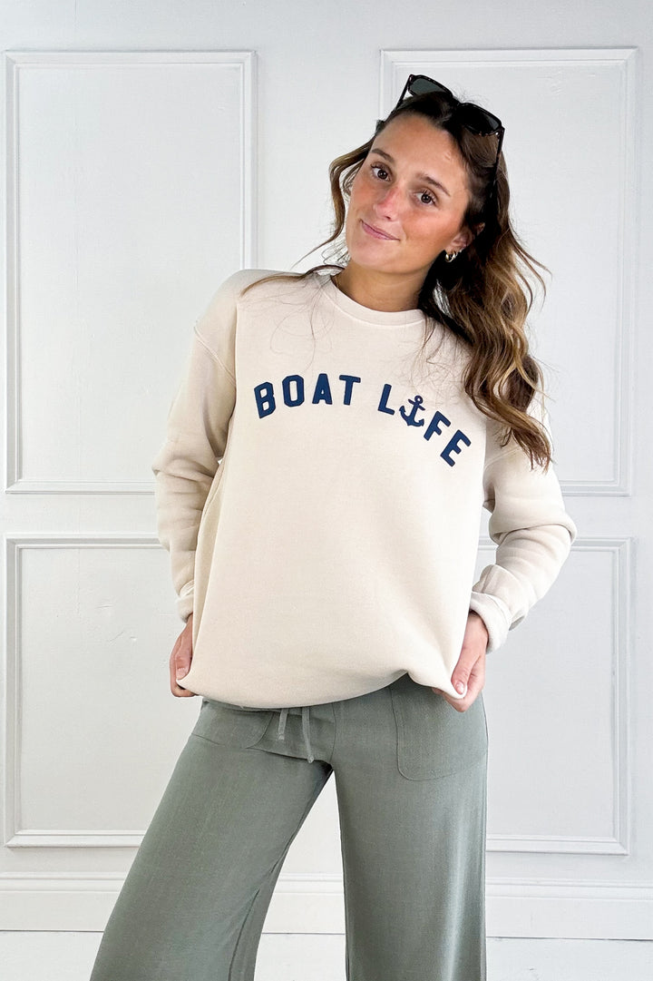 Boat Life Puff Print Graphic Sweatshirt