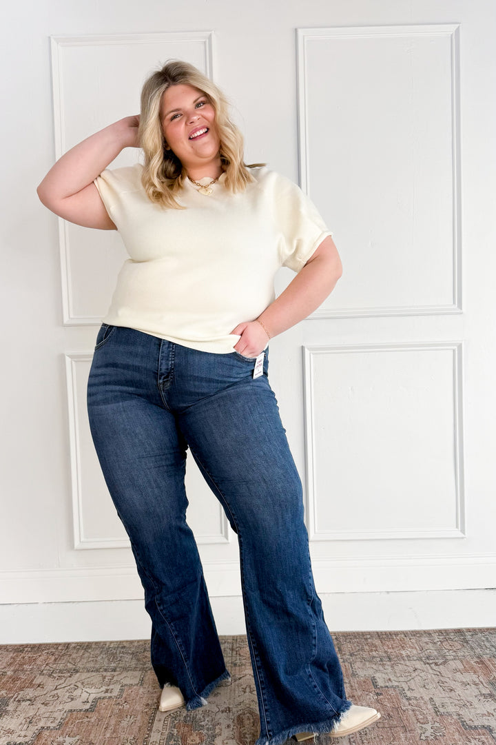Risen Mid Rise Flare Side Seam Detailing Curvy Jeans