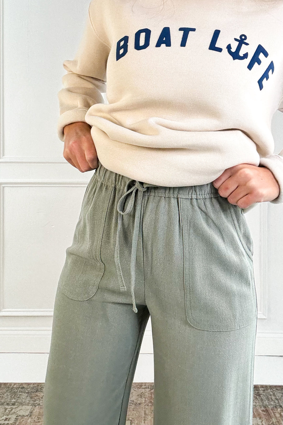 Linen Wide-Leg Ankle Length Pants